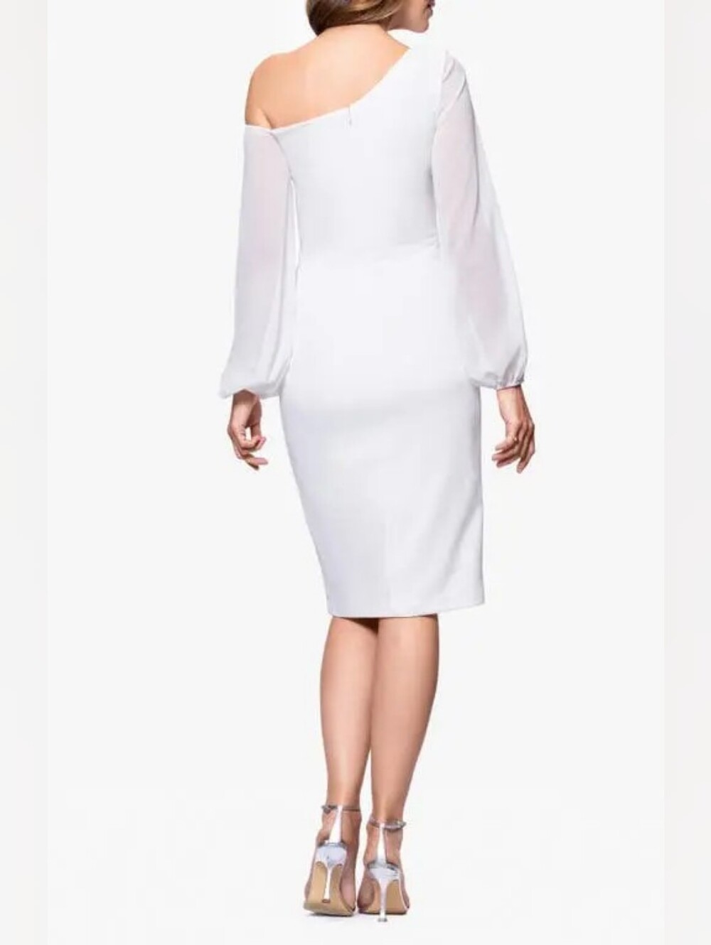 Betsy & Adam Long Sleeve Asymmetrical Ruched Sheath Dress 10P Wedding Formal - Picture 5 of 11